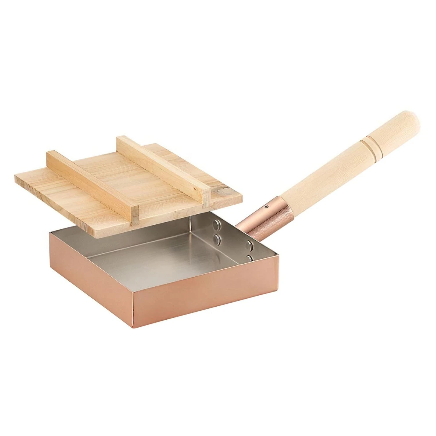 Asahi Copper Omelette Pan With Wood Lid 1 Asahi Copper Omelette Pan With Wood Lid