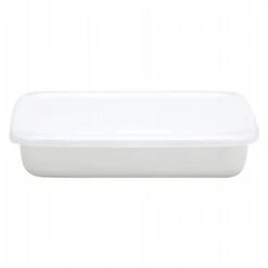 Noda Horo White Series Enamel Rectangle Shallow Food Containers With Lid