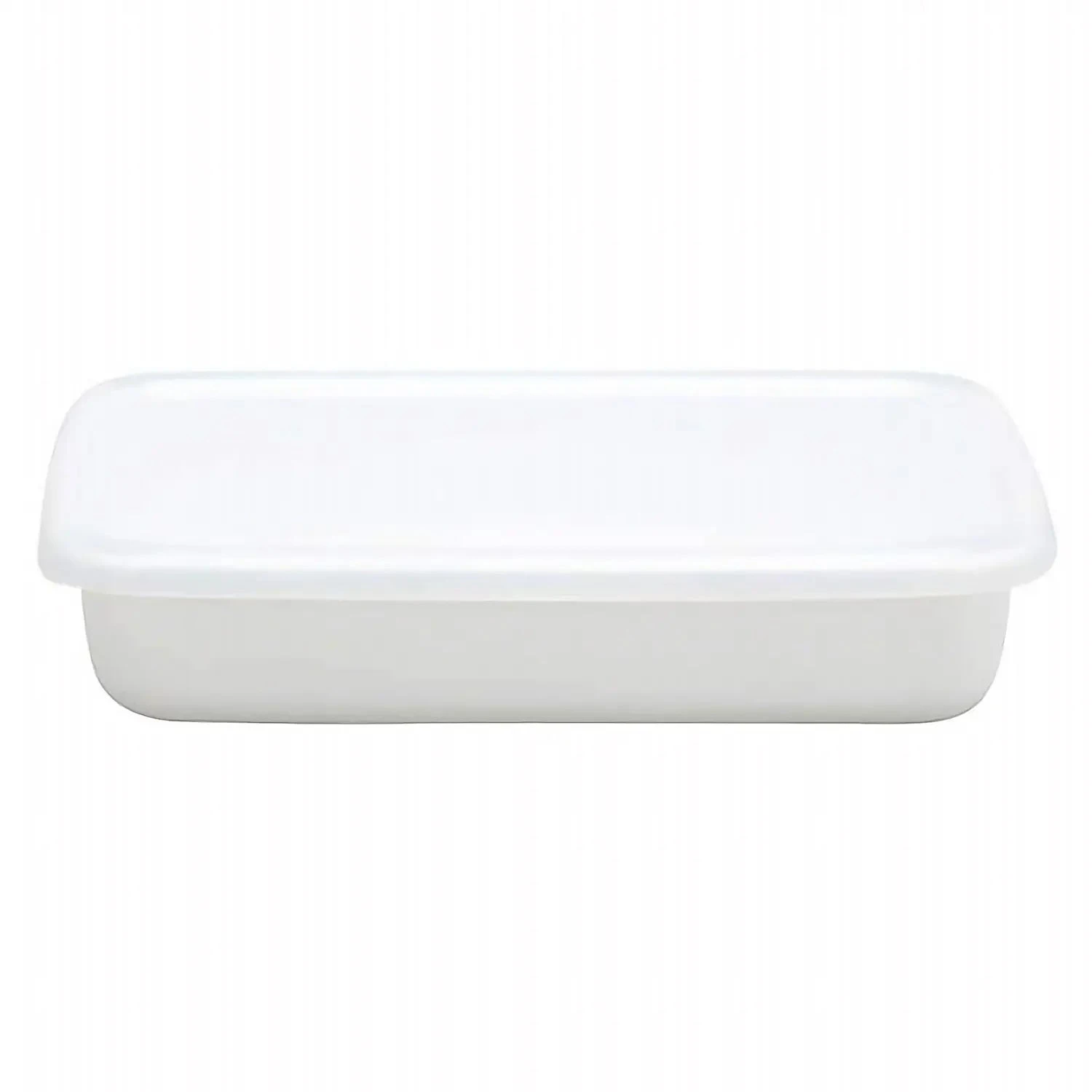 Noda Horo White Series Enamel Rectangle Shallow Food Containers With Lid 1 Noda Horo White Series Enamel Rectangle Shallow Food Containers With Lid