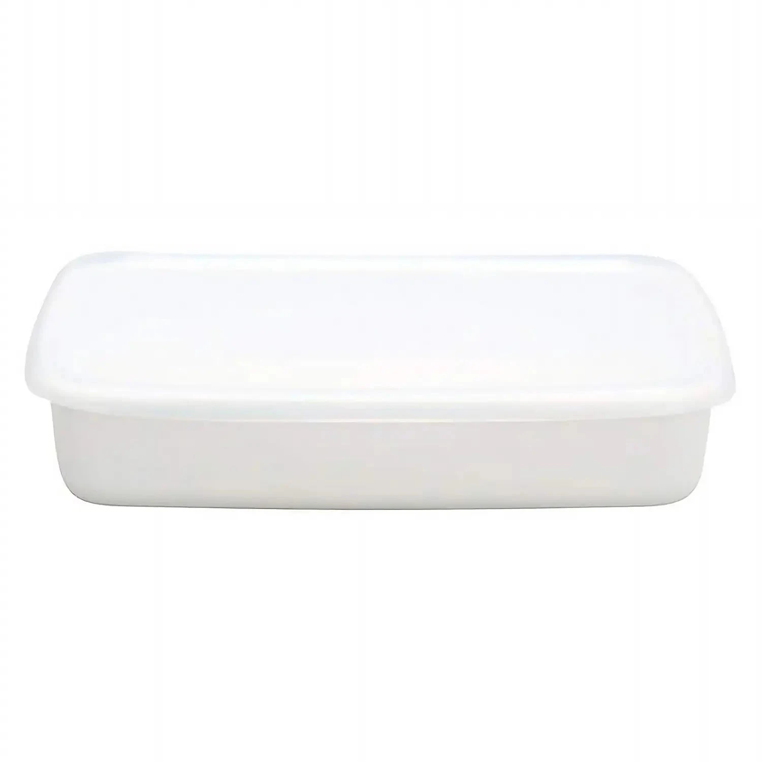 Noda Horo White Series Enamel Rectangle Shallow Food Containers With Lid 2 Noda Horo White Series Enamel Rectangle Shallow Food Containers With Lid - Image 2