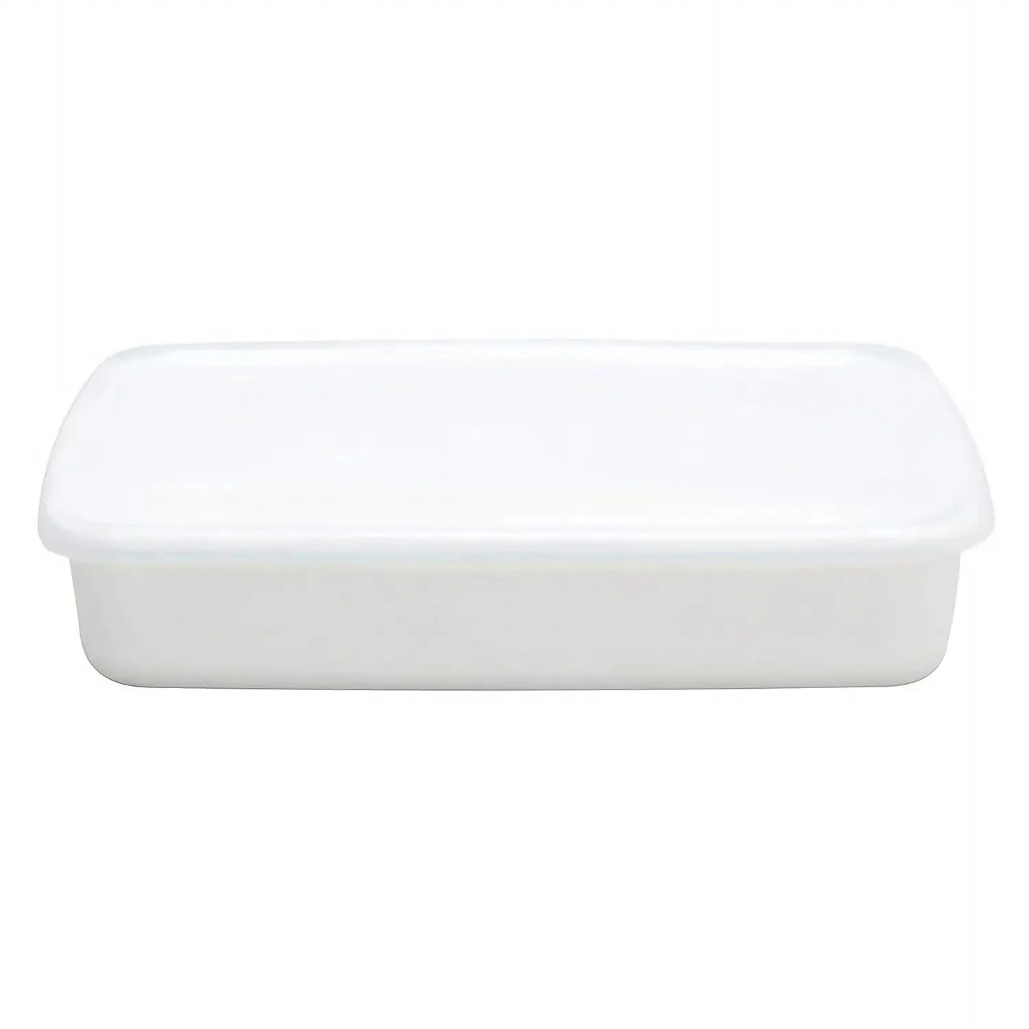 Noda Horo White Series Enamel Rectangle Shallow Food Containers With Lid 3 Noda Horo White Series Enamel Rectangle Shallow Food Containers With Lid - Image 3