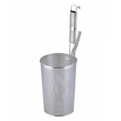 YUKIWA Stainless Steel Perforated Deep Tebo Noodle Strainer Flat Base With Metal Handle