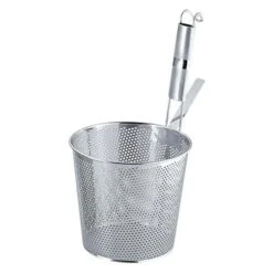 YUKIWA Stainless Steel Perforated Udon Tebo Noodle Strainer Flat Base With Metal Handle
