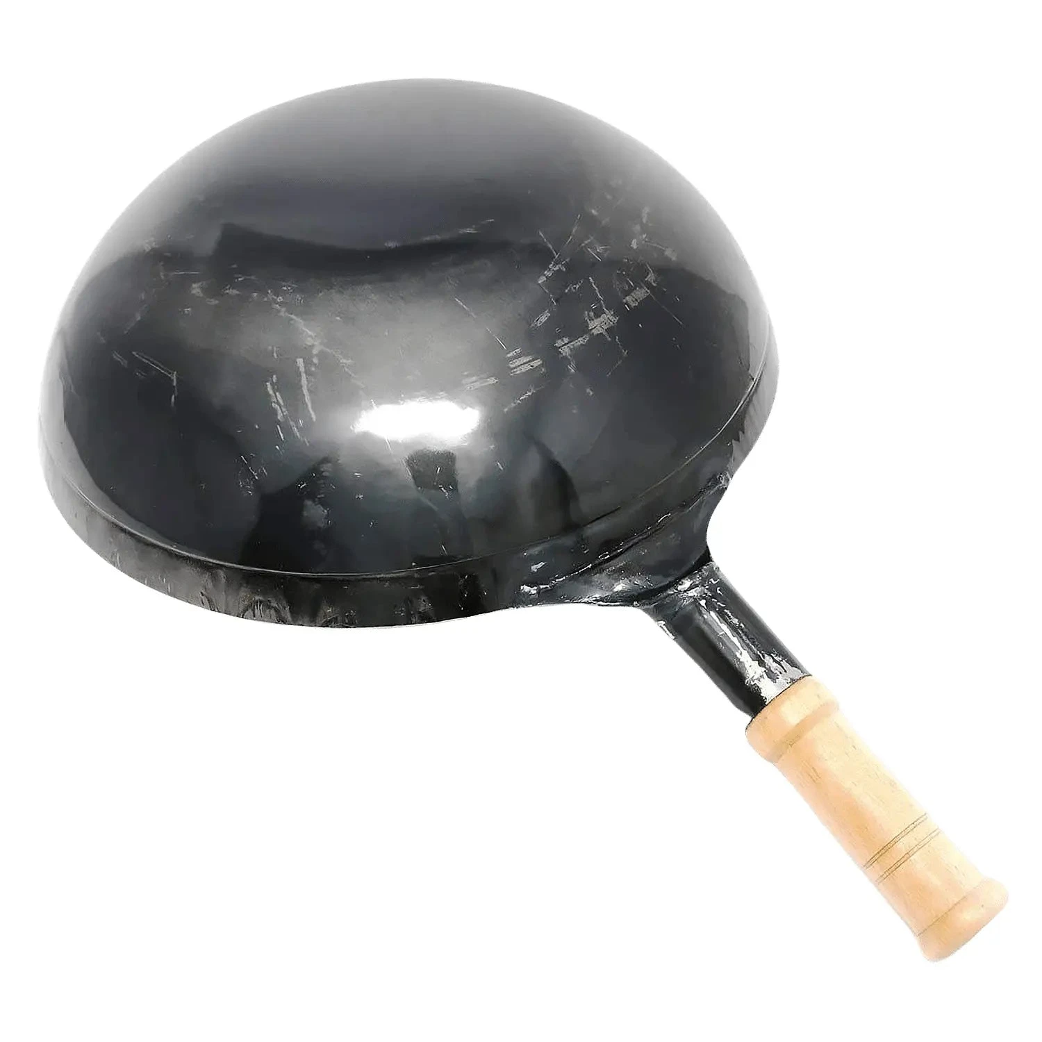 Yamada Hammered Iron Wooden Handle Round Bottom Wok (1.2mm Thickness) 2 Yamada Hammered Iron Wooden Handle Round Bottom Wok (1.2mm Thickness) - Image 2